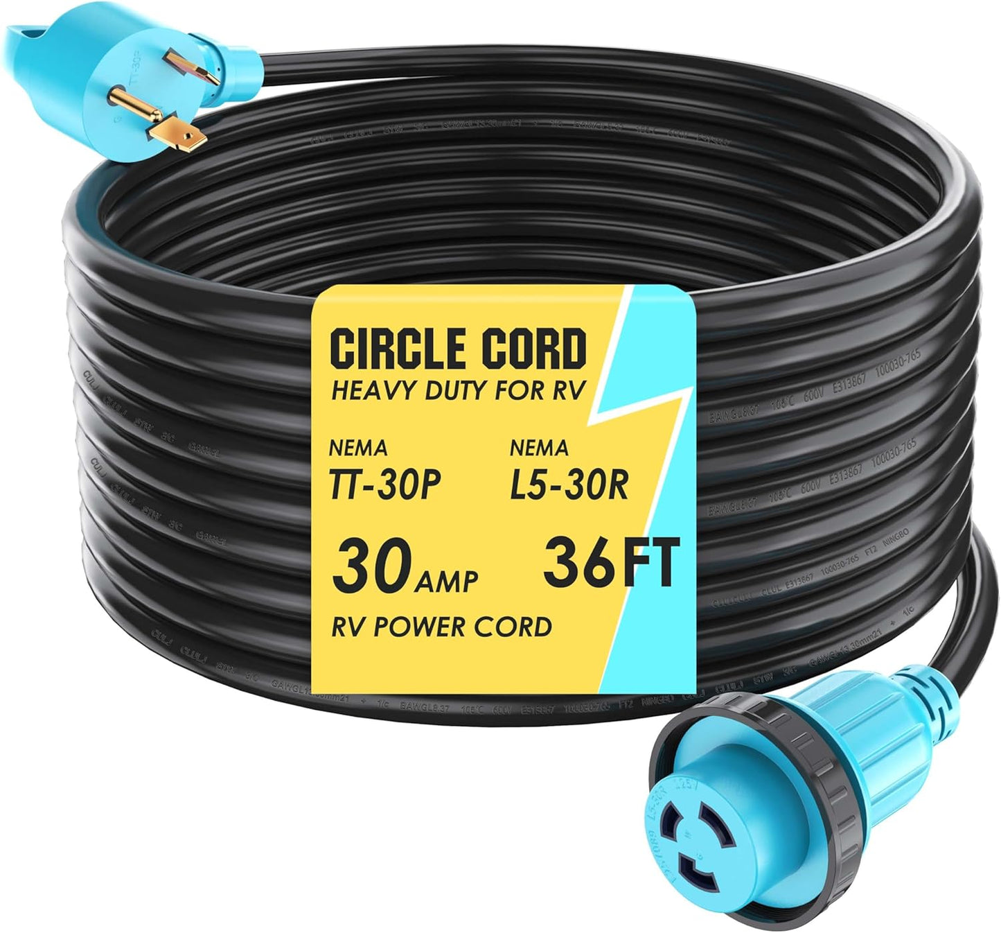 CircleCord 30 Amp 36 Feet RV Power Cord for Campers and Trailers