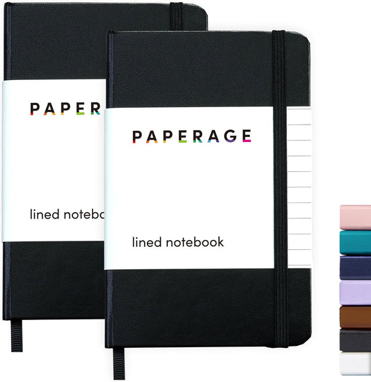 PAPERAGE 2 Pack Lined Pocket Journals - 160 Pages, Small Size, Thick 100 gsm Paper!