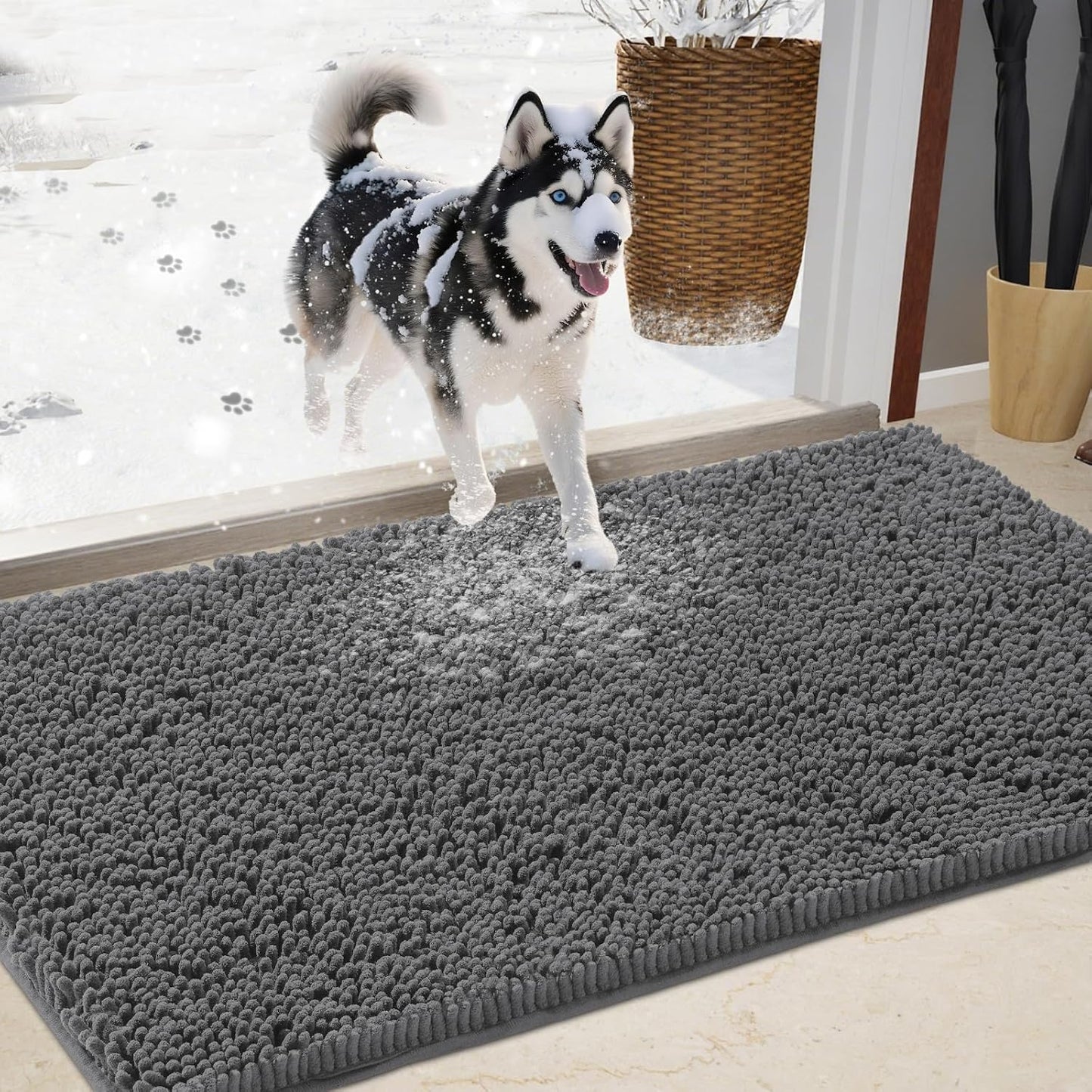 Chenille Absorbent Outdoor Doormat for Muddy Paws 72in x 48in