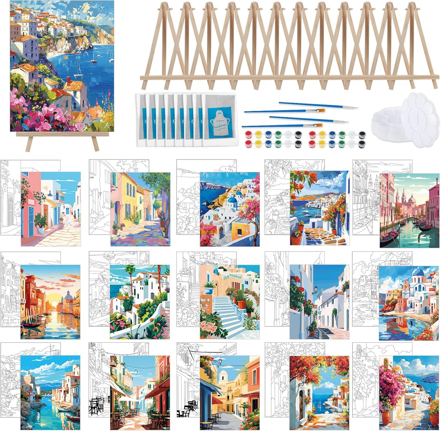 Tenceur 16 Sets Pre Drawn Canvas for Sip and Paint Parties