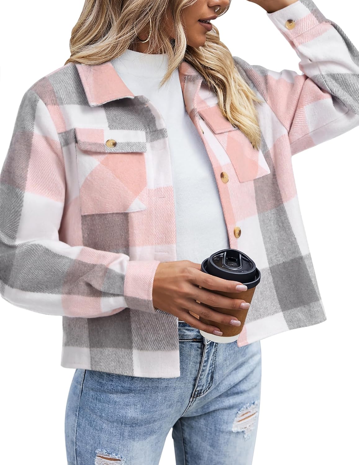 Cropped Flannel Jacket for Women - Stylish Plaid Shacket
