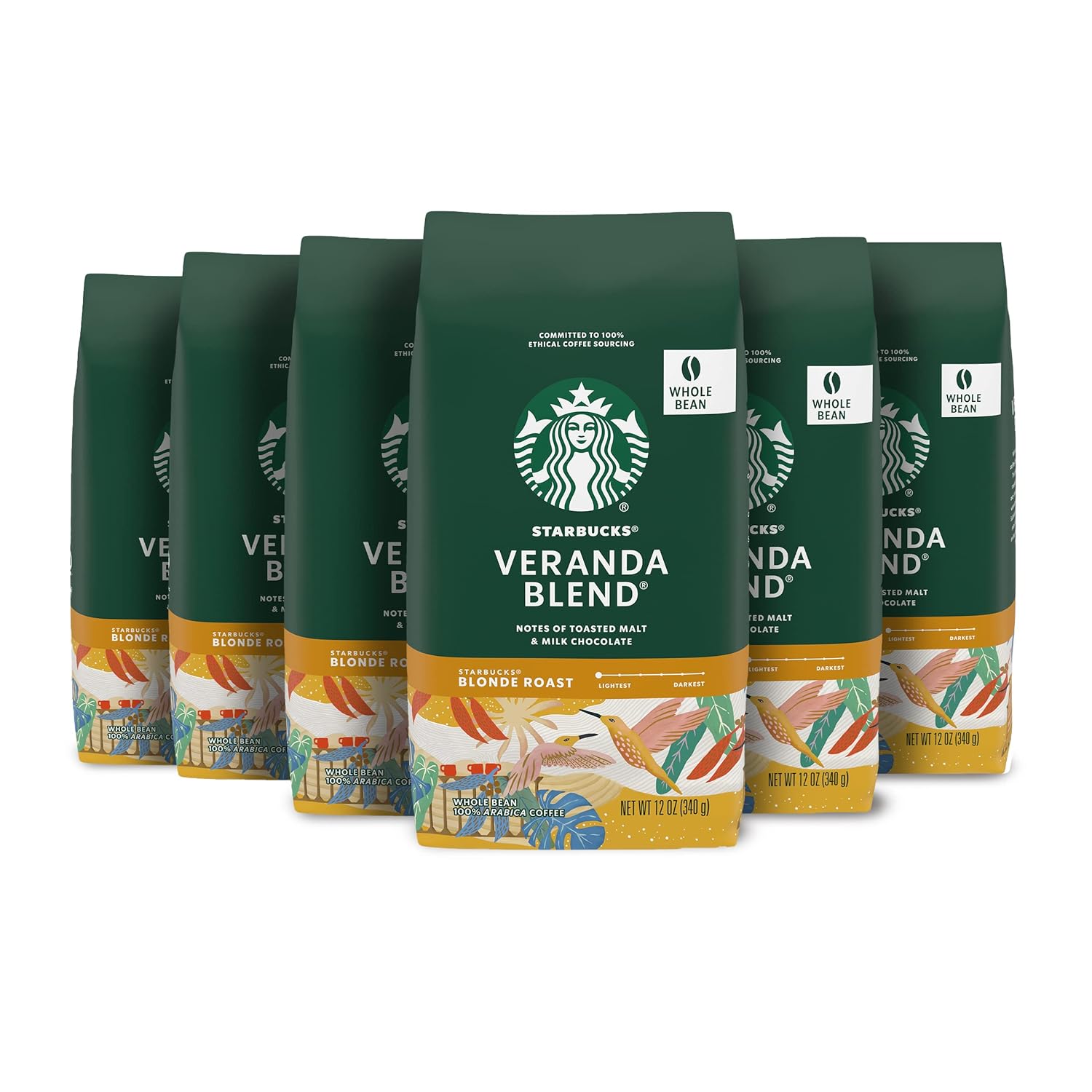 Starbucks Whole Bean Coffee Veranda Blend 100% Arabica 6 Bags