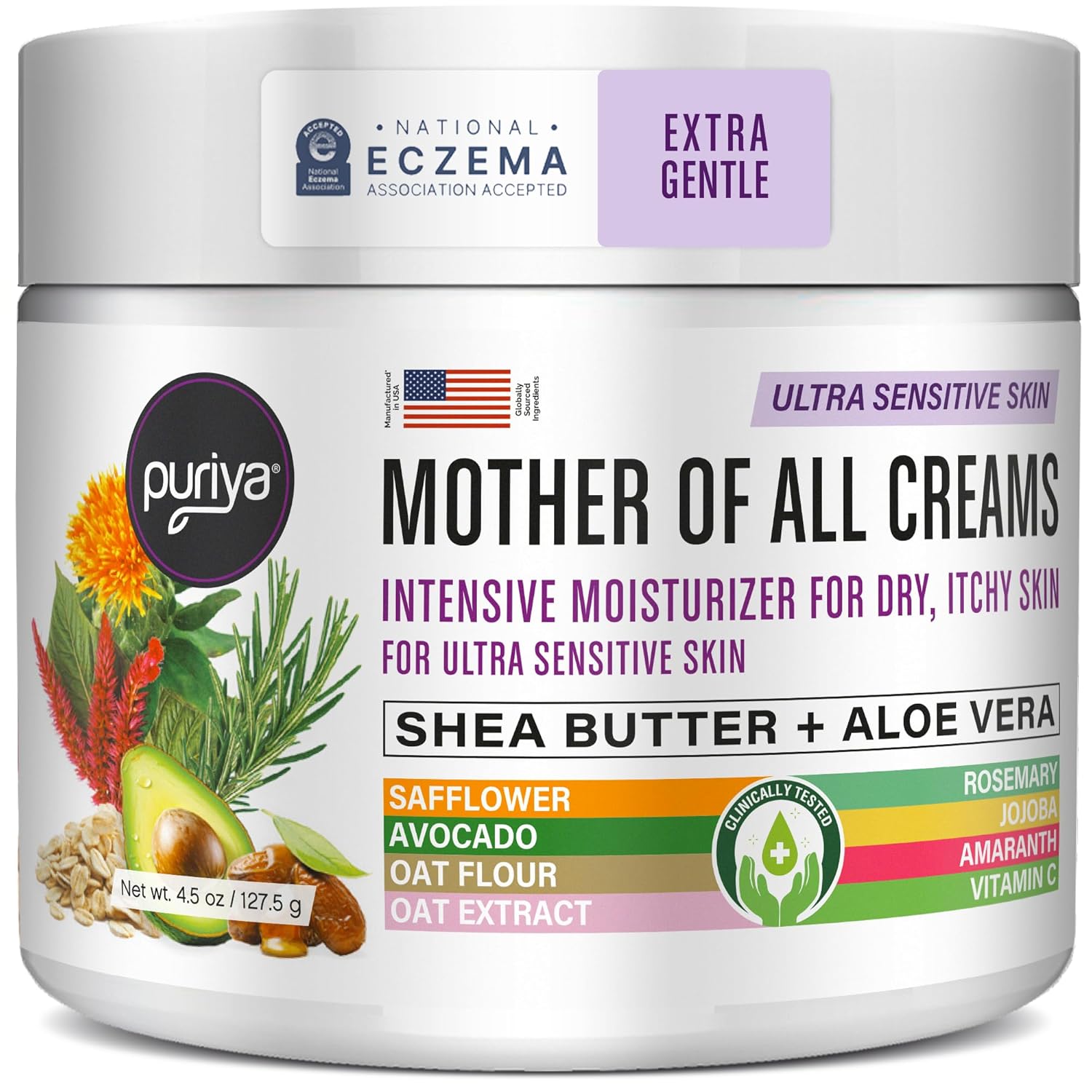 Puriya Eczema Cream for Dry Itchy Skin Relief, 4.5 oz Lotion