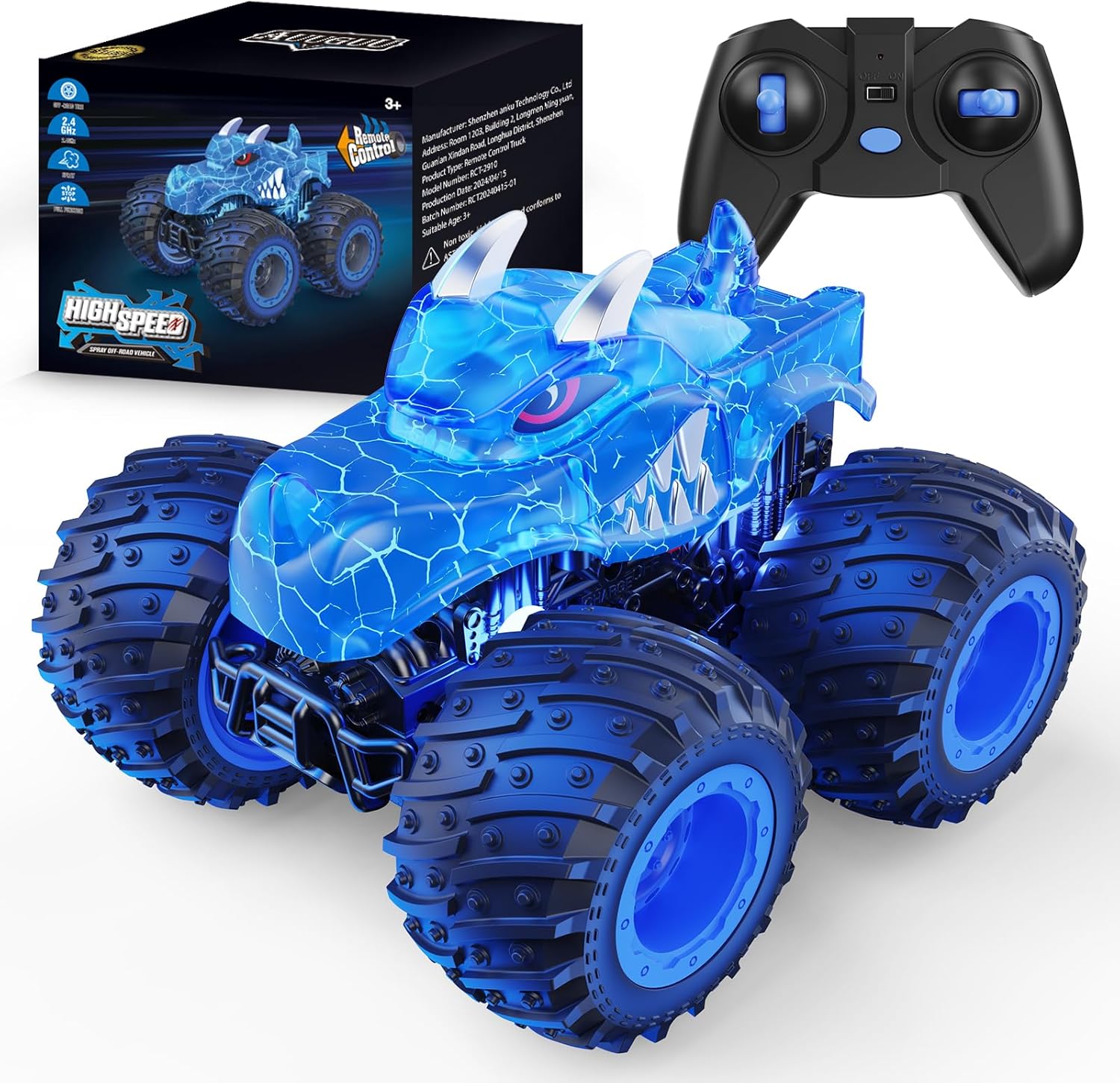 Remote Control Monster Truck with Light Spray for Kids Fun