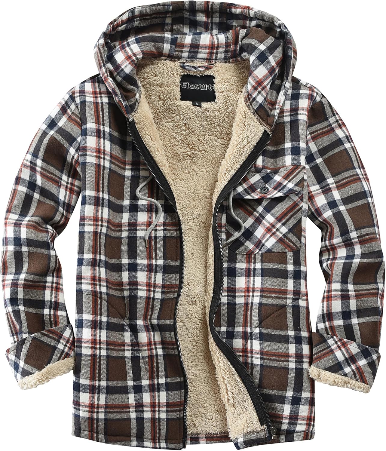 Elesuit Men's Full Zip Fleece Flannel Jacket for Cold Weather