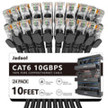 Cat6 10ft Patch Cables 24 Pack - High-Speed 10Gbps Flat Patch Leads