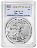 2024 $1 American Silver Eagle PCGS MS70 FS Flag Label - First Day