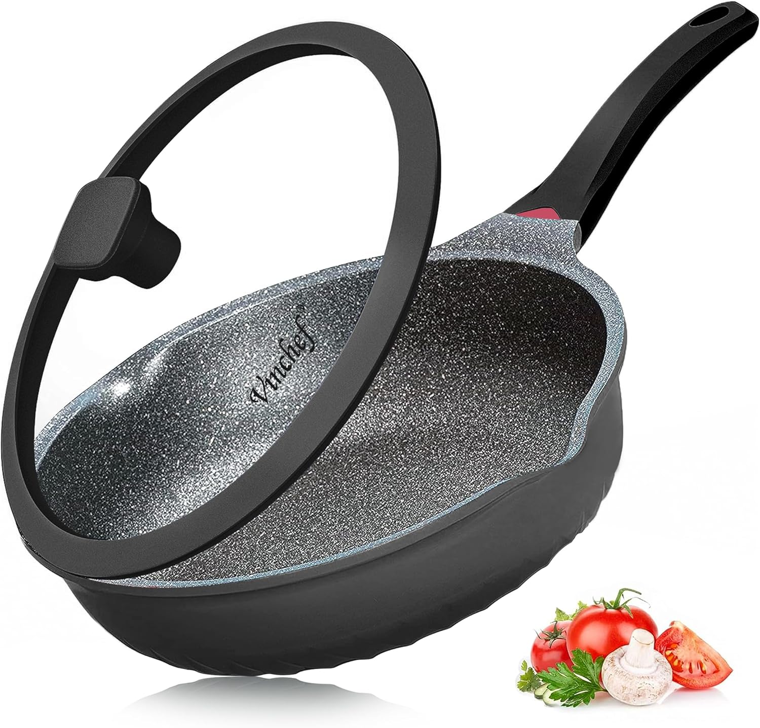 Vinchef Nonstick Skillet with Lid: 12.5In Deep Frying Pan