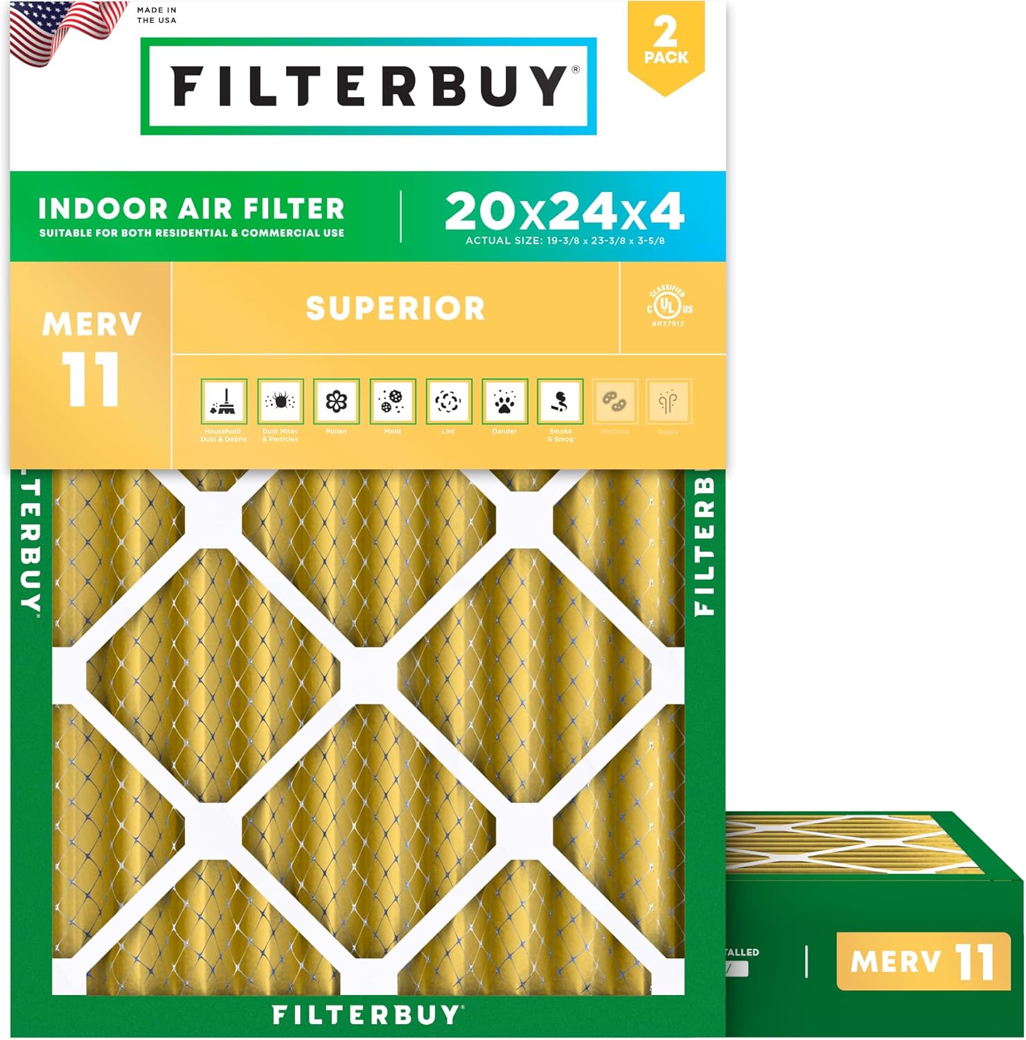 Filterbuy 20x24x4 Air Filter MERV 11 for Pet & Allergy Defense
