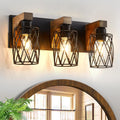 Farmhouse Bathroom Vanity Light 3-Light - Rustic Wood and Black Metal