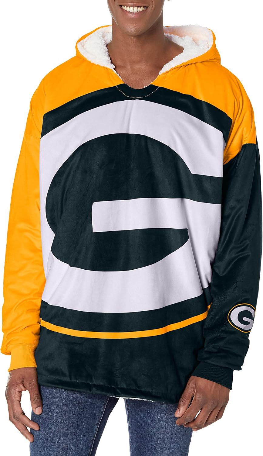 Foco NFL Team Logo Reversible Oversized Sherpa Hoodie Sweatshirt
