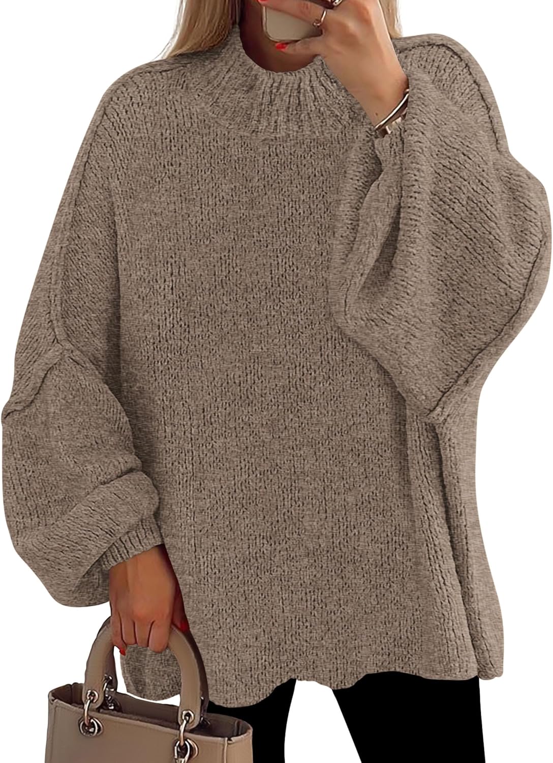 PRETTYGARDEN Women's Oversized Chunky Knit Mock Neck Sweater