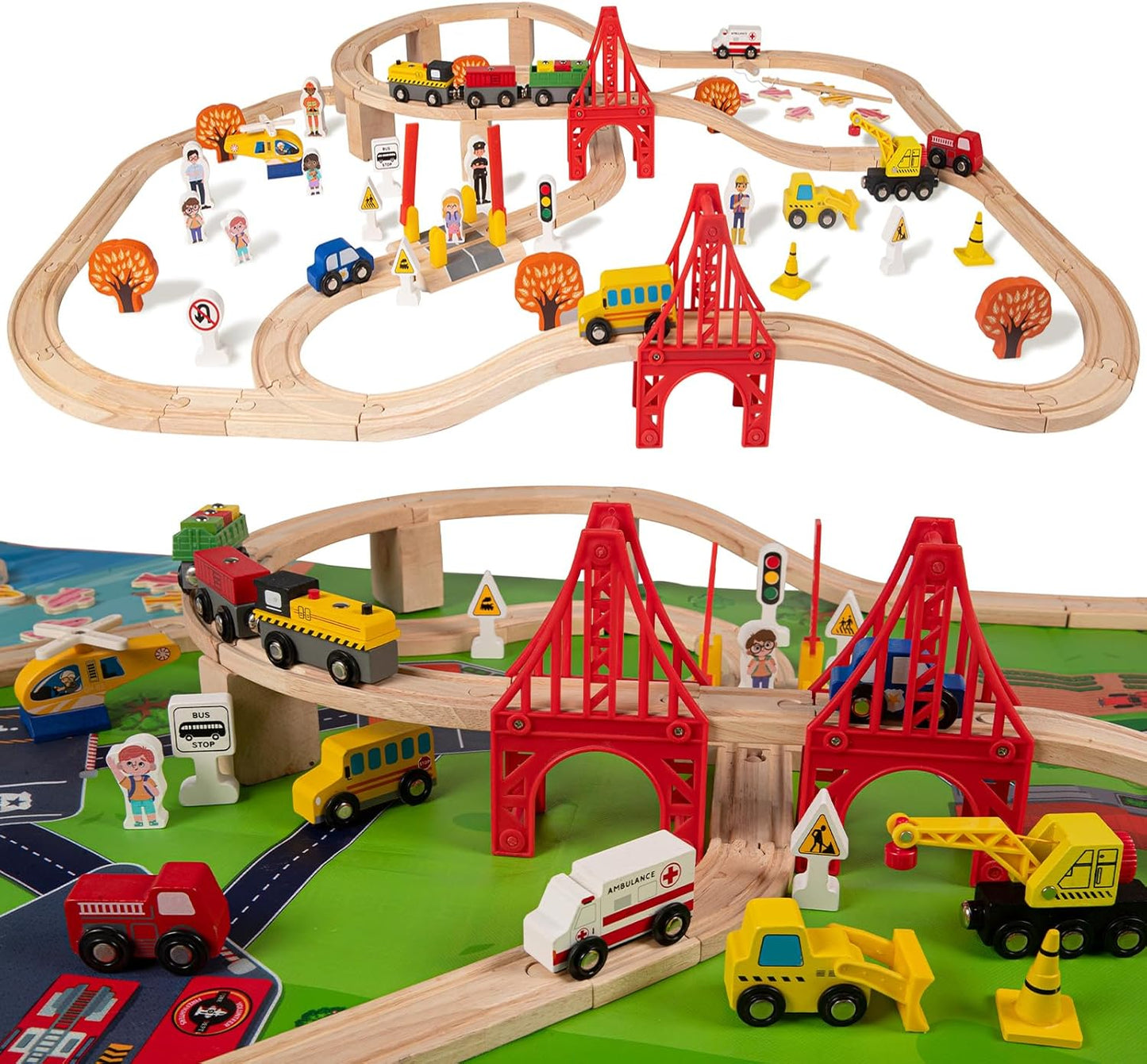 100 Pcs Wooden Train Track Set for Kids - Perfect Holiday Gift