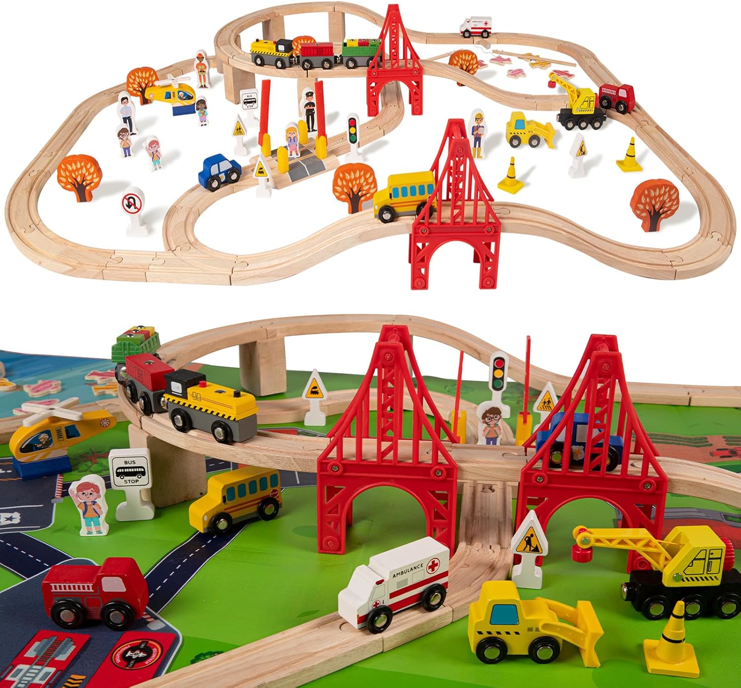 100 Pcs Wooden Train Track Set for Kids - Perfect Holiday Gift