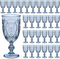 48 Pcs 7.5oz Blue Vintage Plastic Goblets - Retro Embossed Set