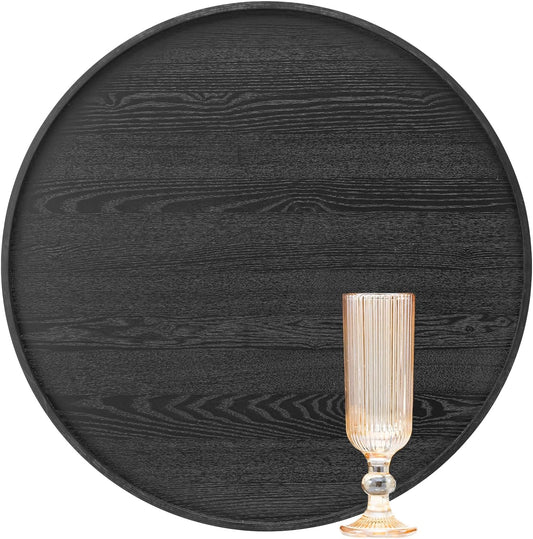 16 Inch Round Solid Wood Serving Tray for Coffee and Snacks