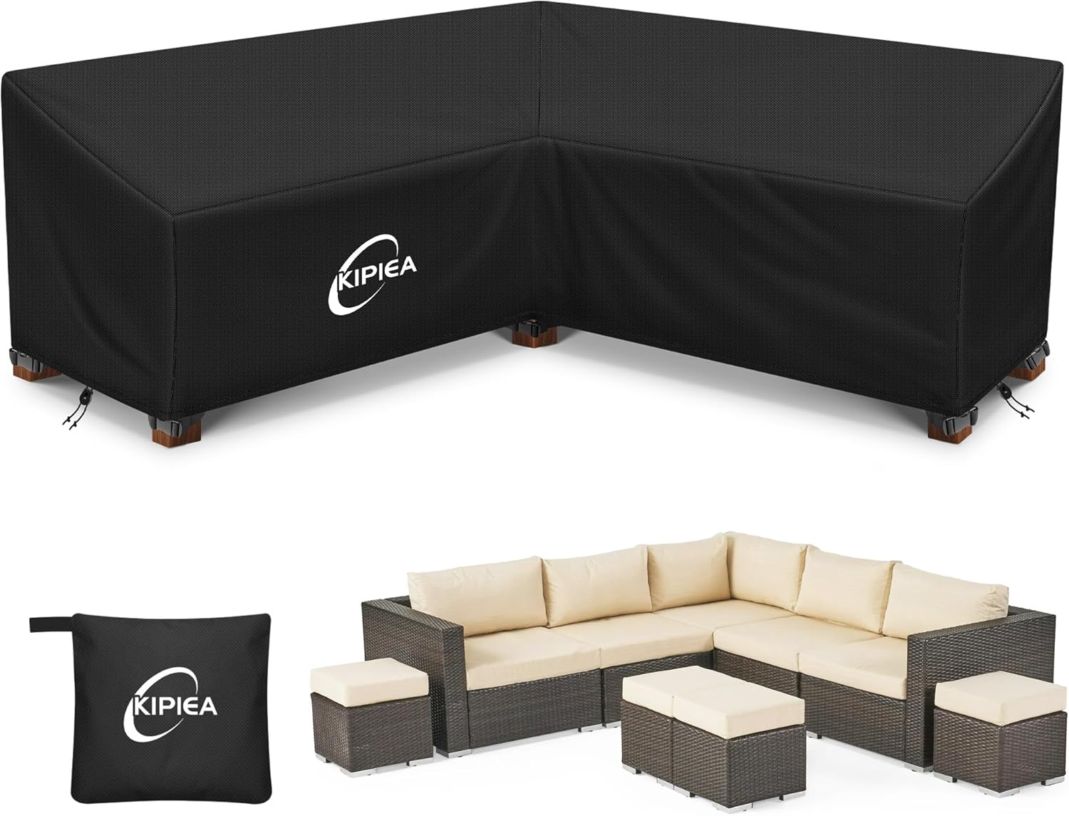 Kipiea Patio V-Shaped Sectional Sofa Cover for Protection