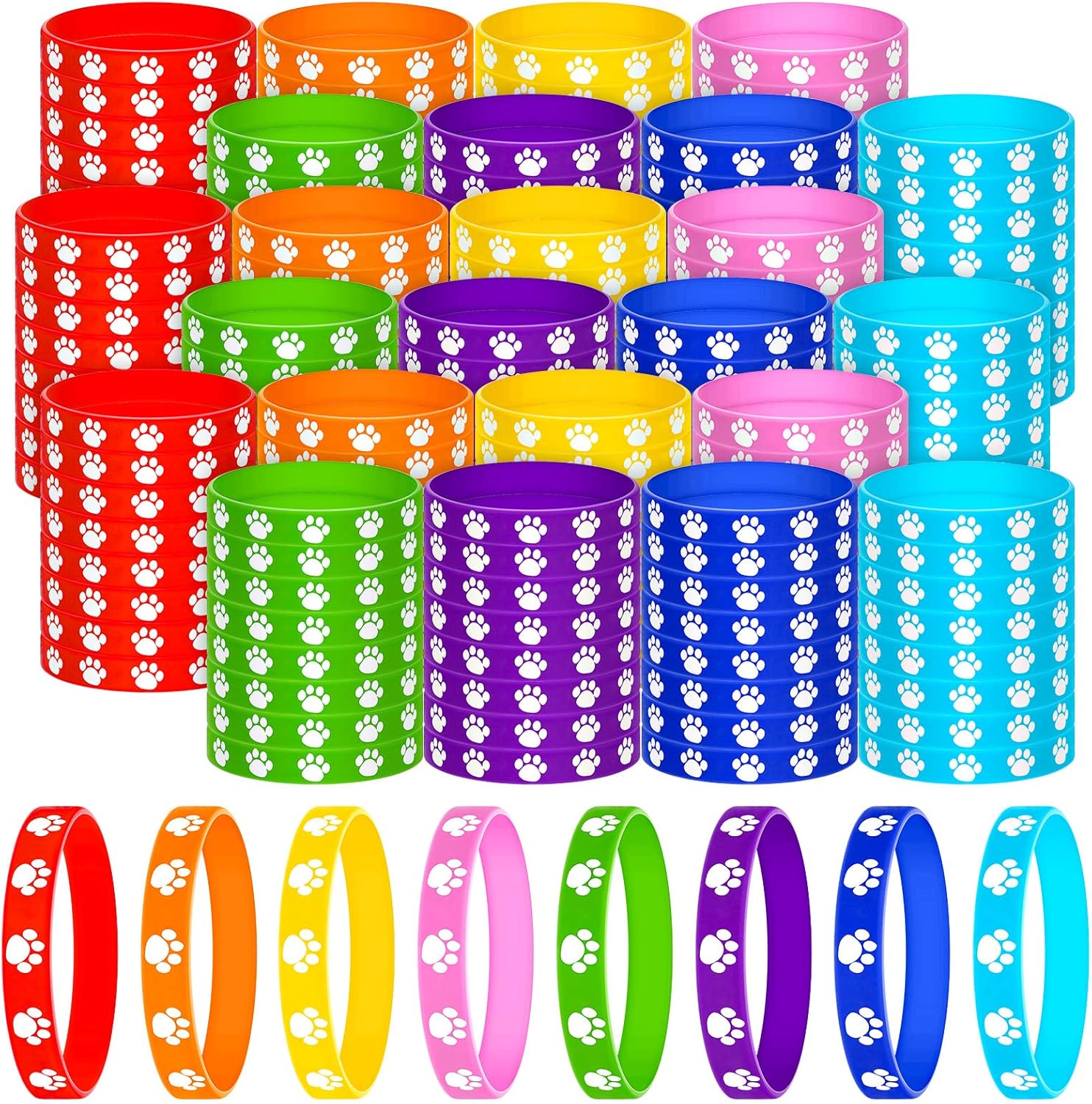 Gejoy 200 Pcs Paw Print Rubber Bracelets for Fun Parties