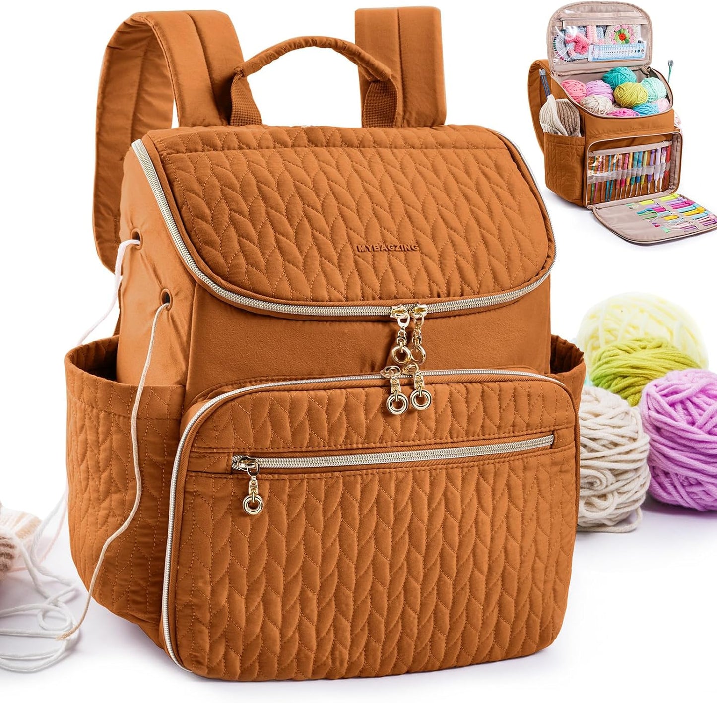 Large Crochet Backpack with 10 Pockets for Yarn Storage