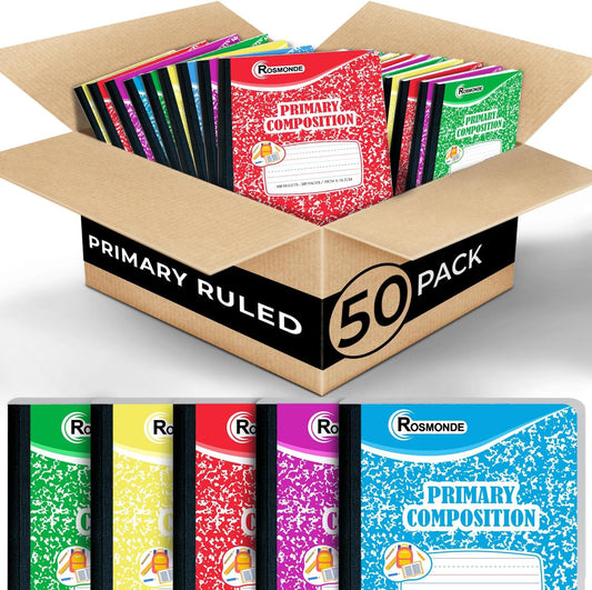 50 Pack Primary Ruled Marble Composition Notebooks - Grades K-2