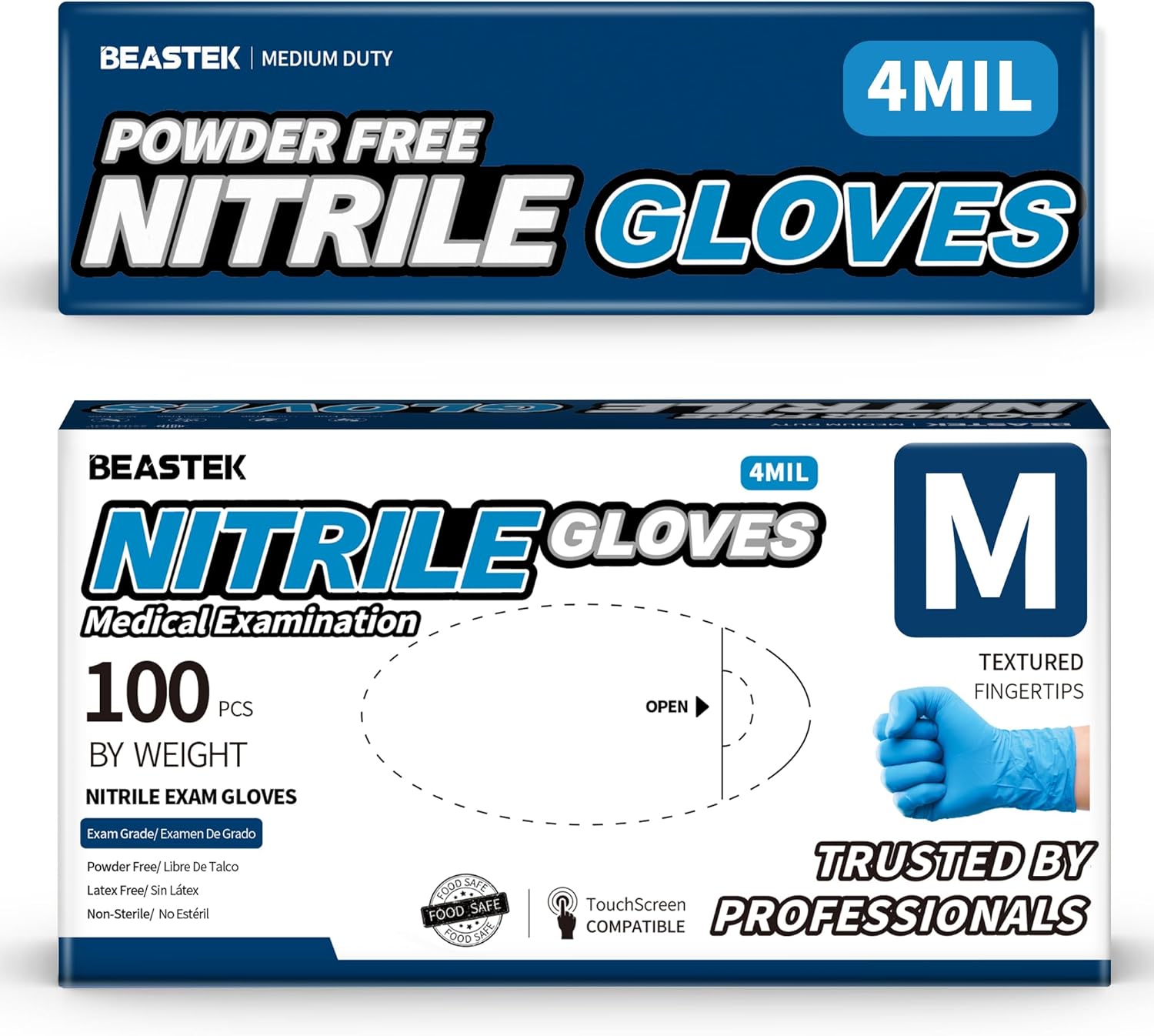Beastek Blue Nitrile Gloves - 4.0 Mil Strength - 100 Pcs Medical-Grade Protection