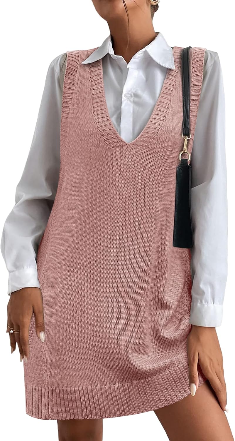 Oversized V Neck Sleeveless Knit Pullover Vest with Pockets