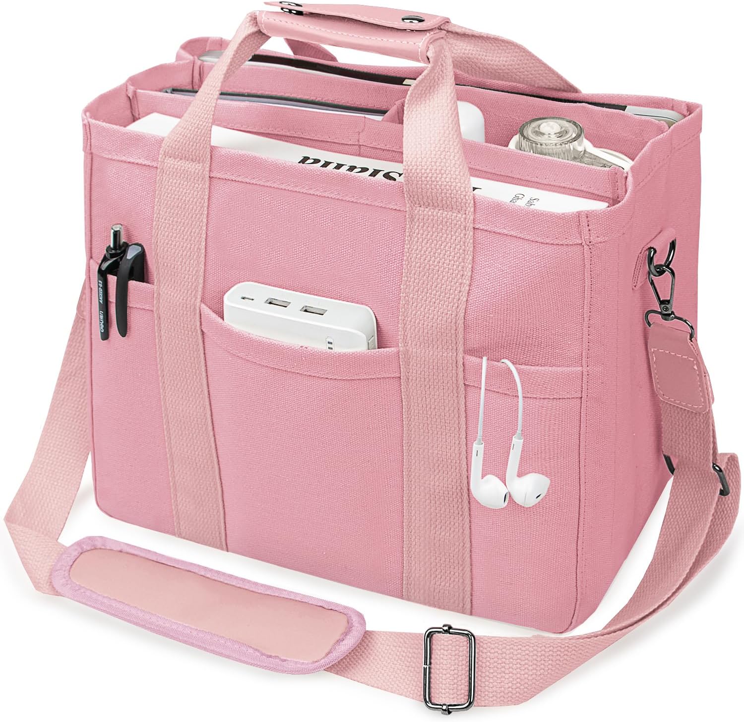 Canvas Tote Bag with Multi-Pocket for Women - Large Crossbody