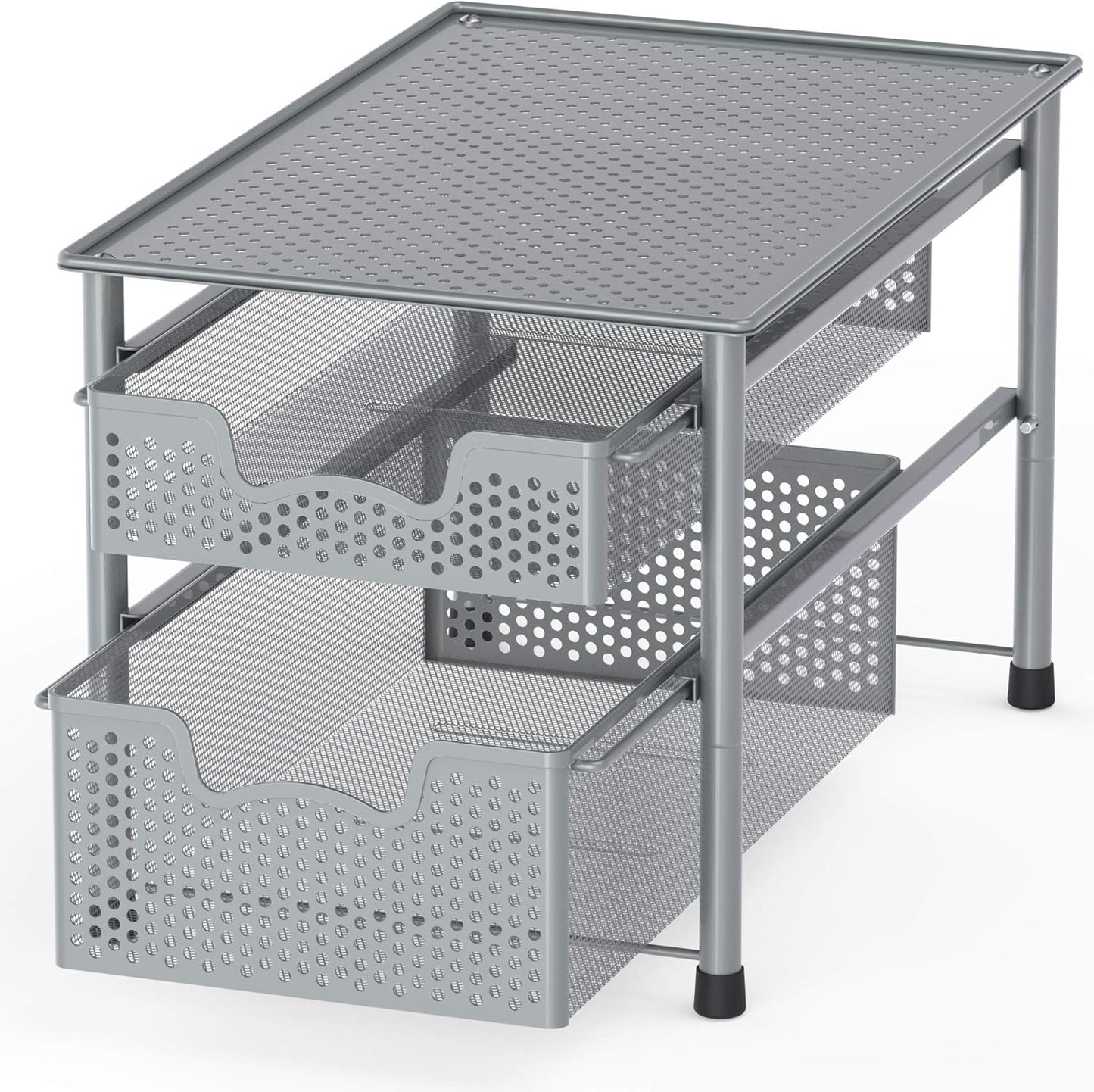 Stackable 2 Tier Sliding Basket Organizer for Efficient Storage