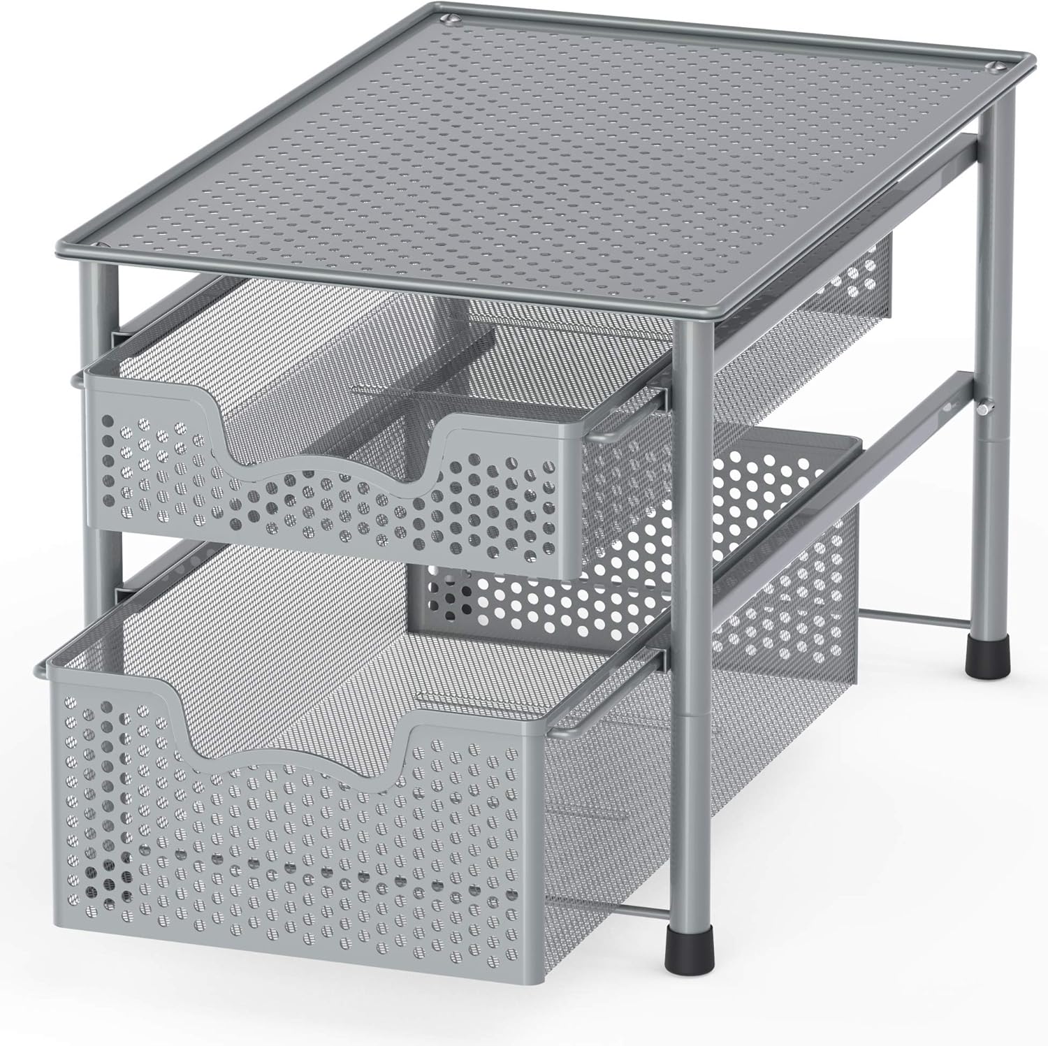 Stackable 2 Tier Sliding Basket Organizer for Efficient Storage