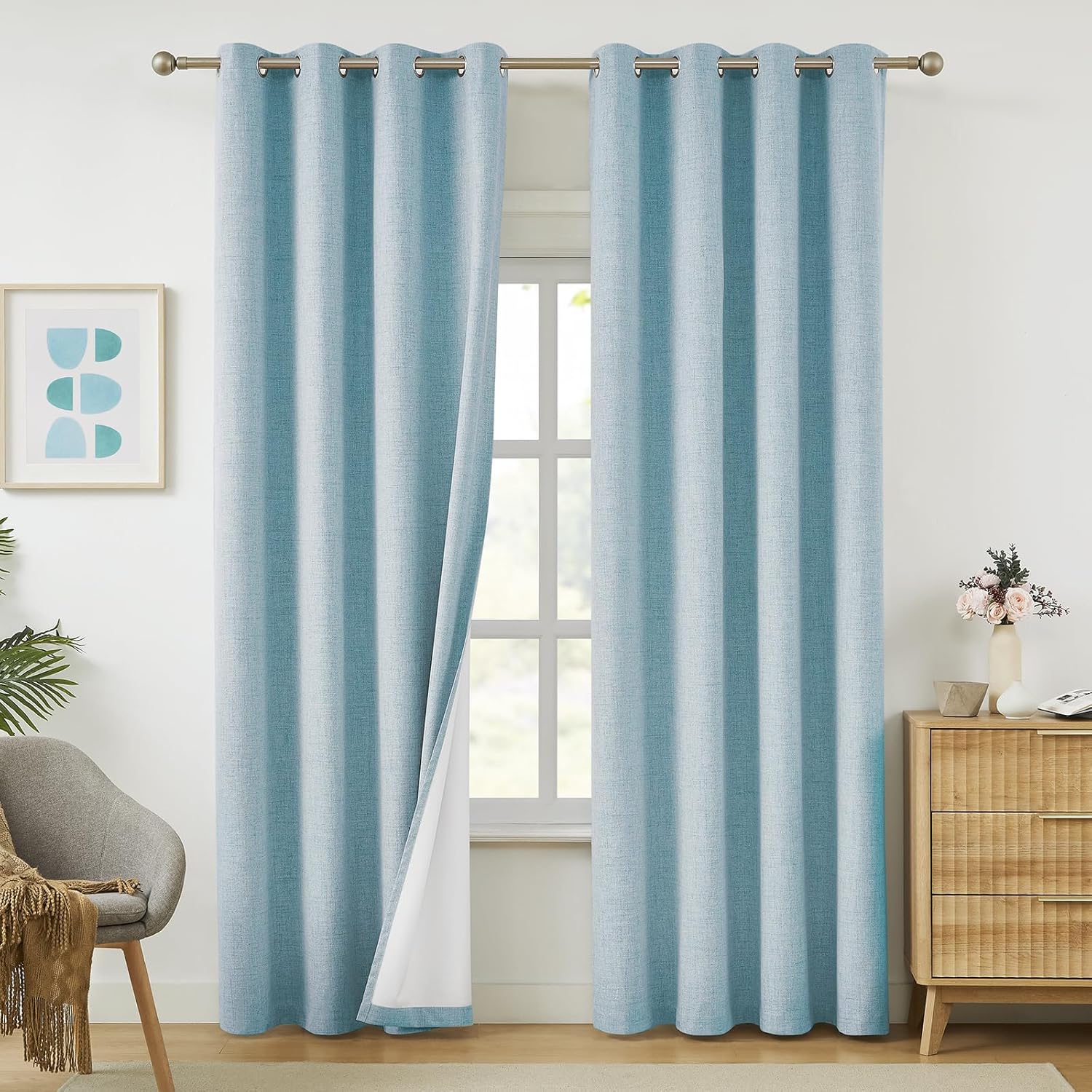Melodieux Sky Blue 100% Blackout Linen Curtains - Sleep Better in Style!
