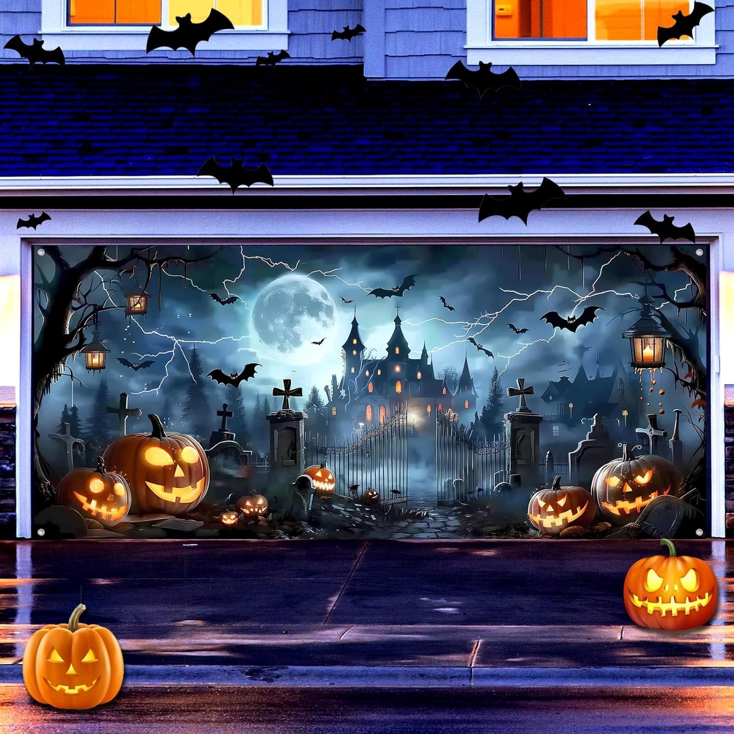 7x16ft Halloween Garage Door Cover for Spooky Decorations
