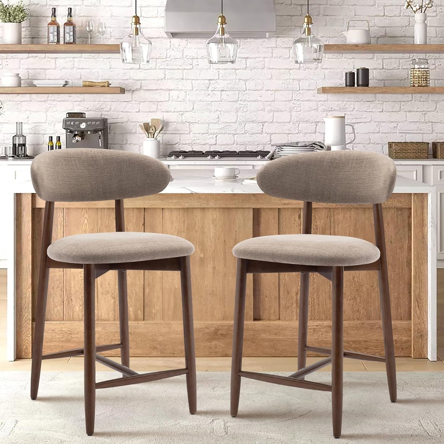 Mid Century Modern Counter Height Bar Stools Set of 2, Camel