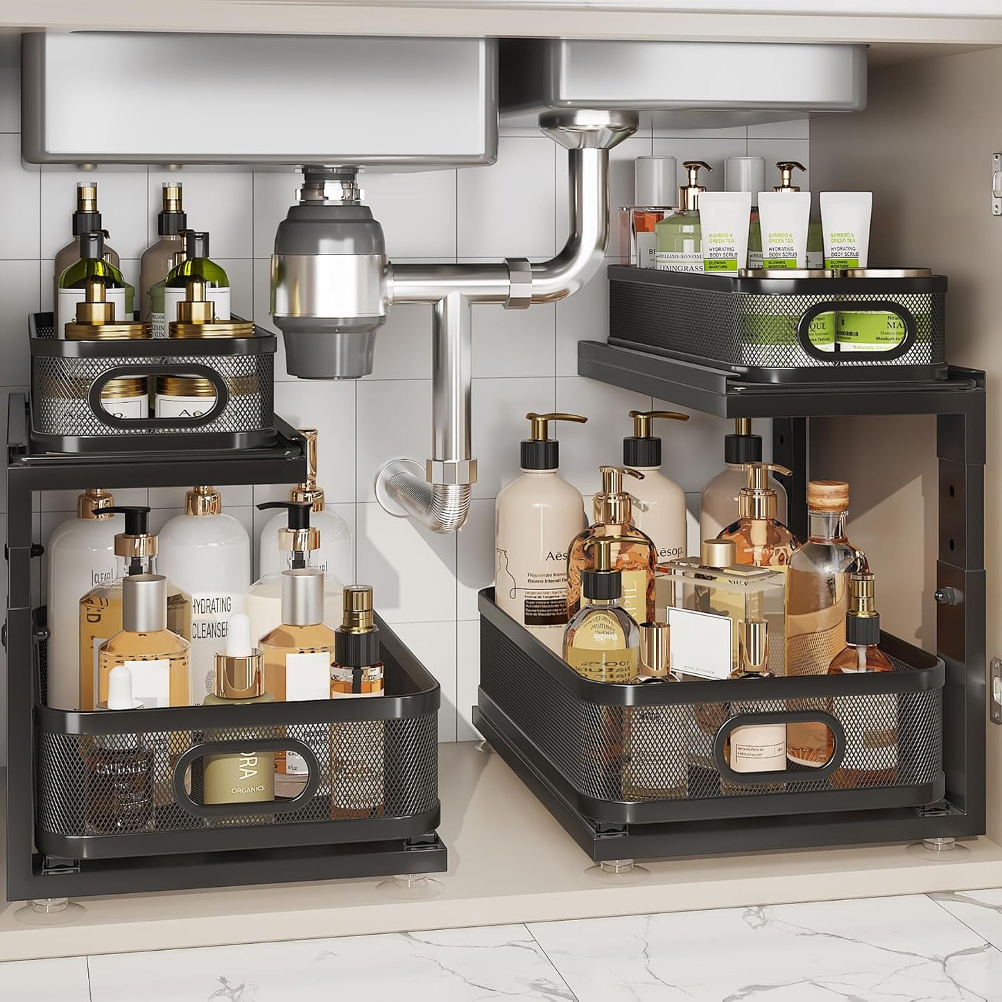 2 Pack Under Sink Organizer with Smooth Glide Pull Out Drawers
