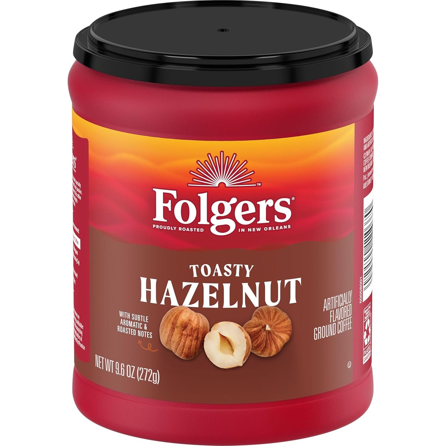 Folgers Toasty Hazelnut Ground Coffee, 9.6 Ounce Canister Pack