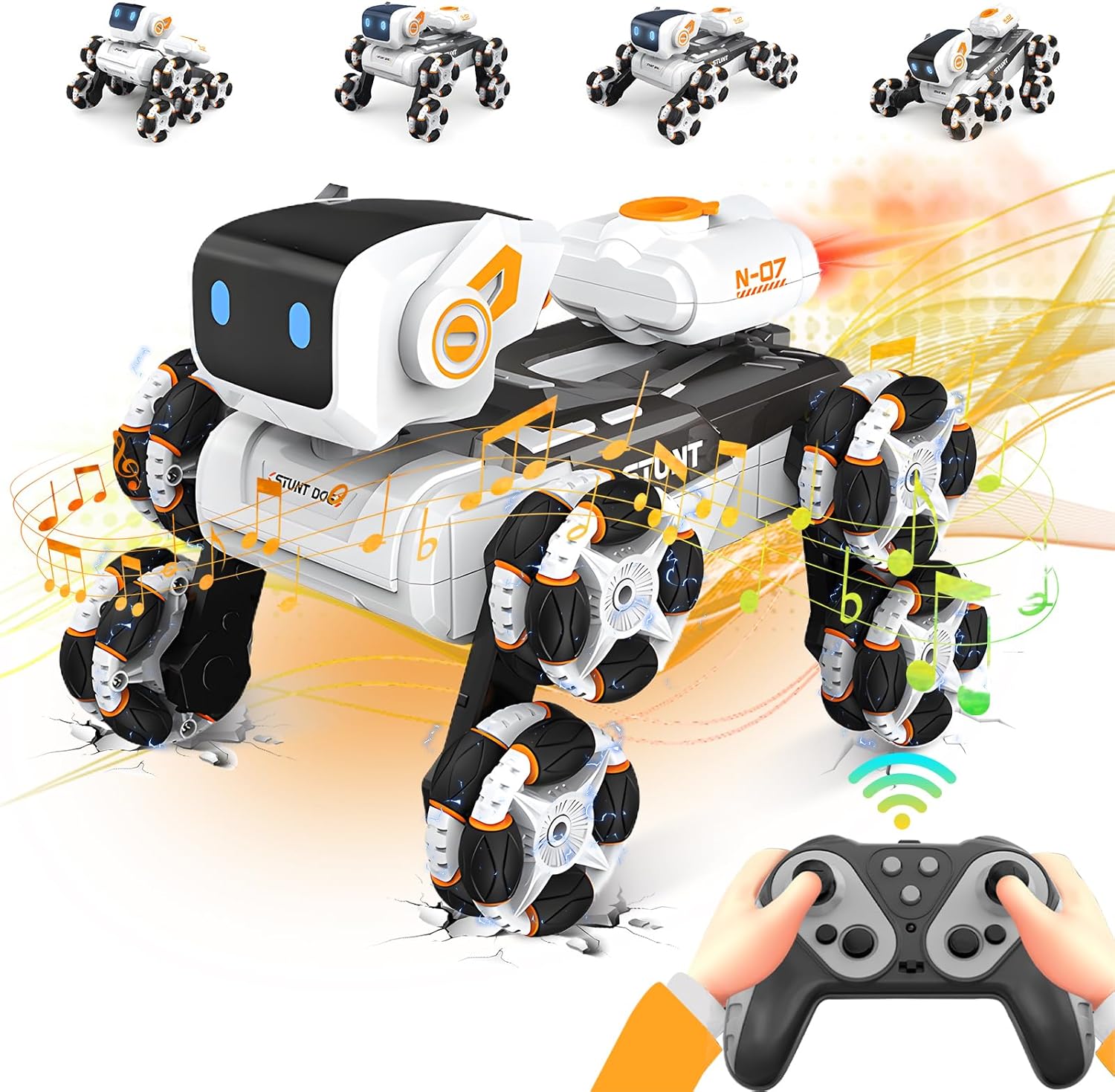 Stunt Robot Dog Toy - Remote Control Cars for Kids - Fun Light & Sound - Perfect Gift for Boys 6-12 - White