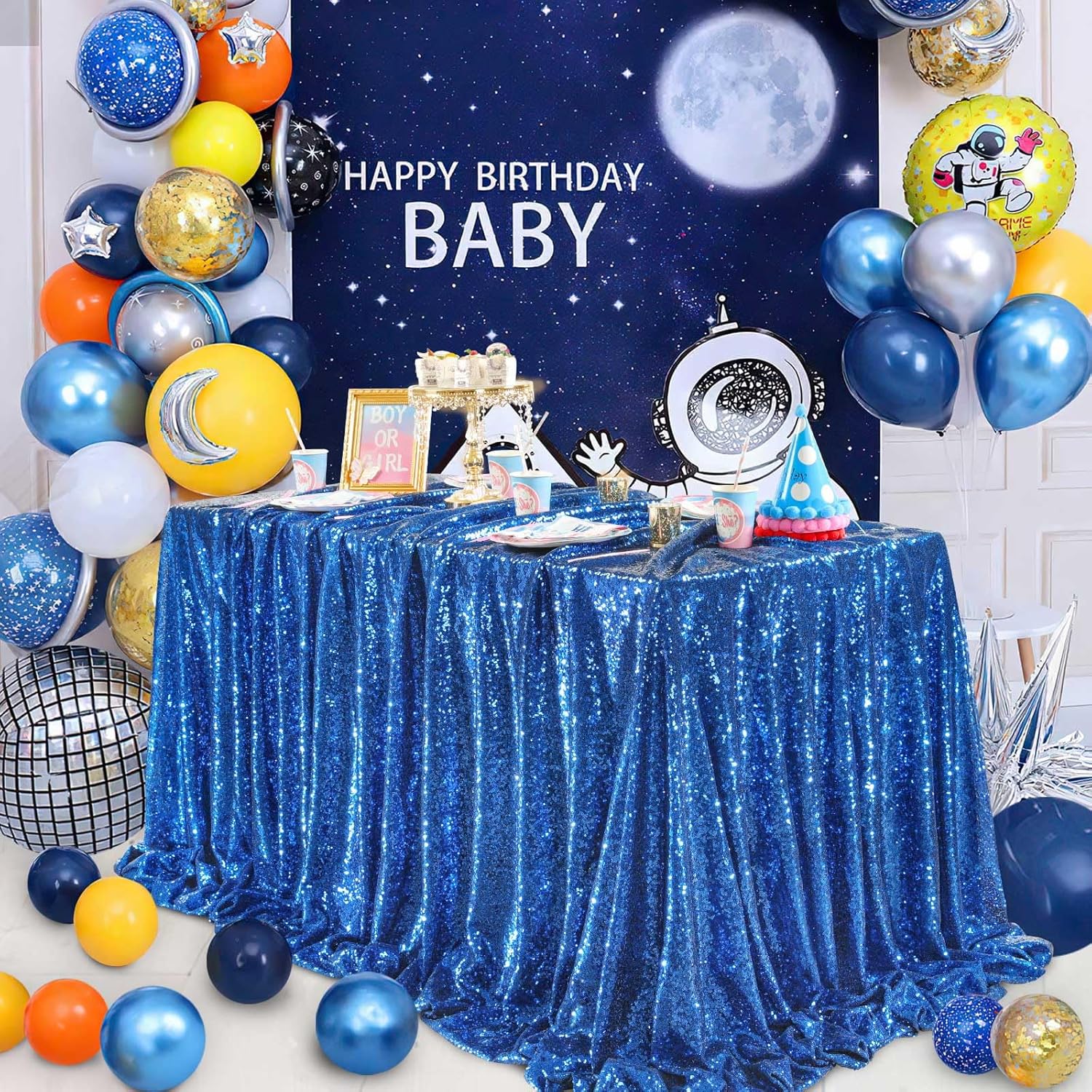 QueenDream Royal Blue Sequin Tablecloth for Weddings