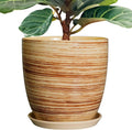 12 Inch Ceramic Planter Pot with Drainage and Saucer - Modern Fluted