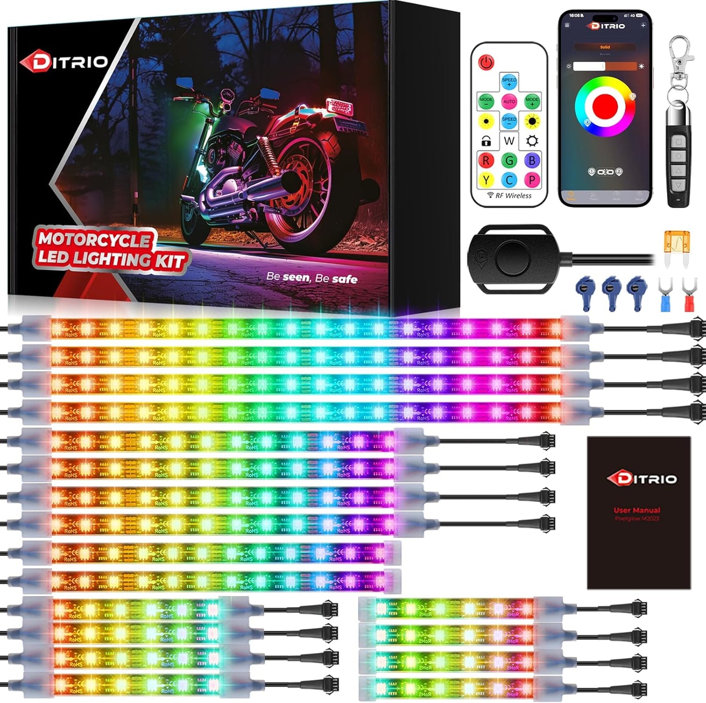 18pcs Underglow LED Strip Light Kit for Motorcycles and More