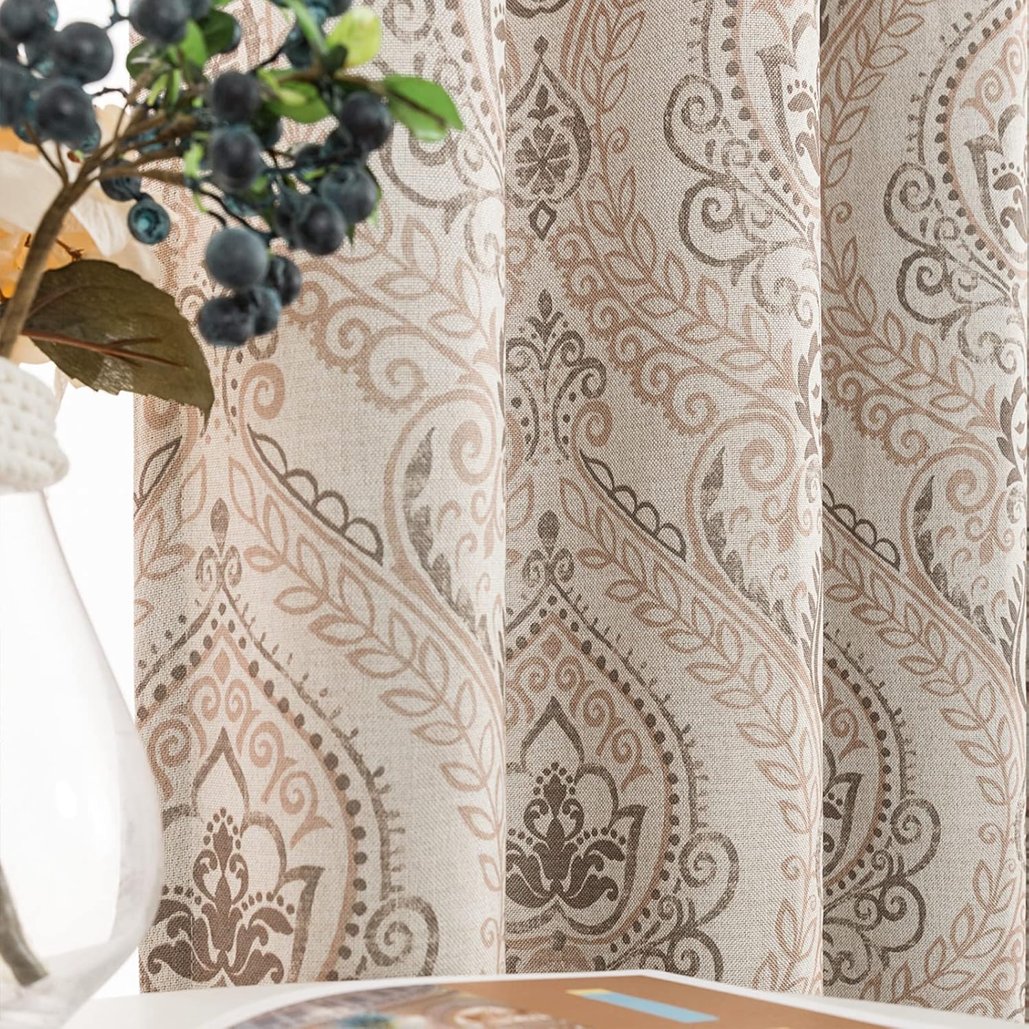 jinchan Linen Textured Curtains for Living Room Darkening 96 in