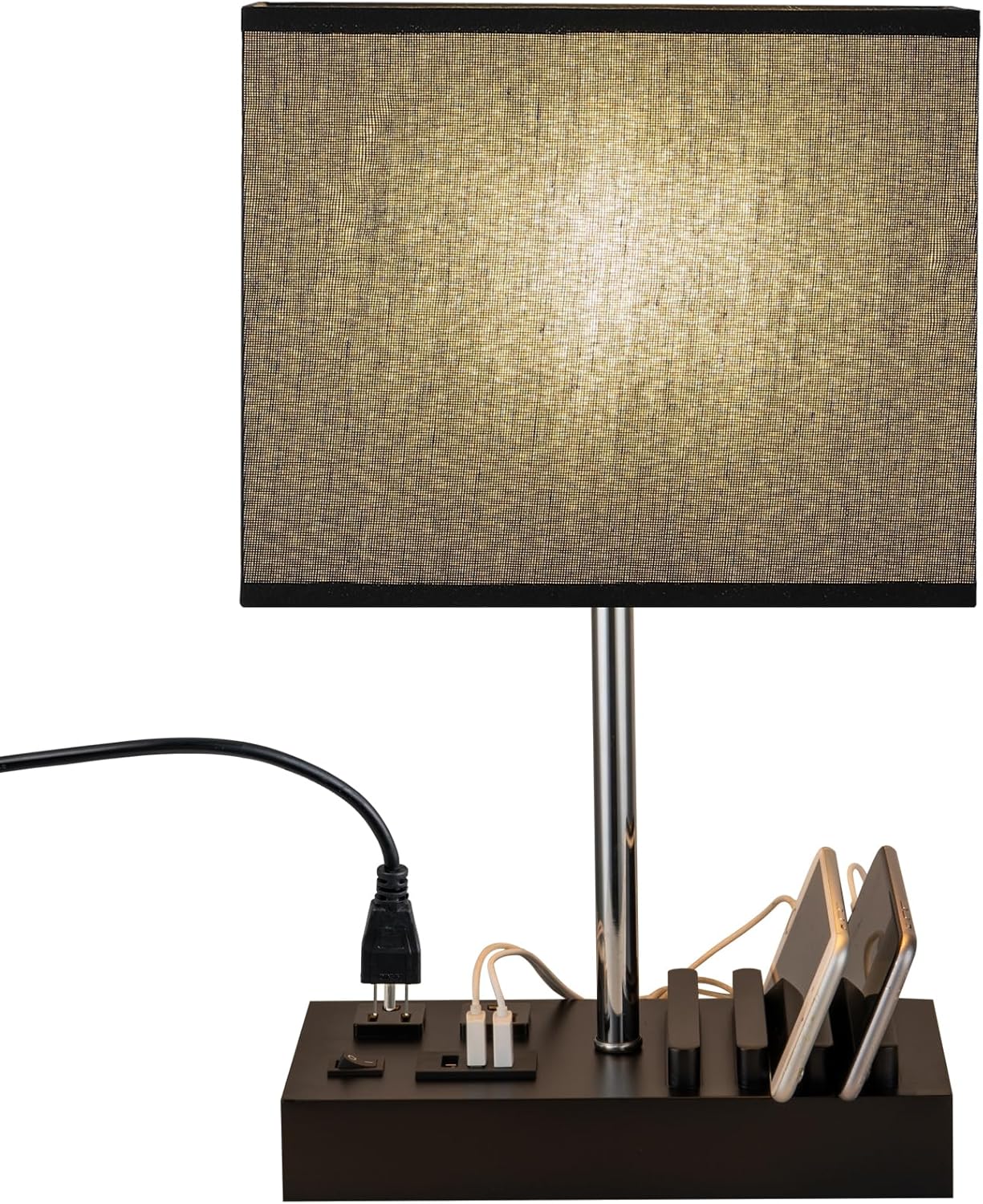 Briever USB Table Lamp with Charging Ports and Wooden Stand