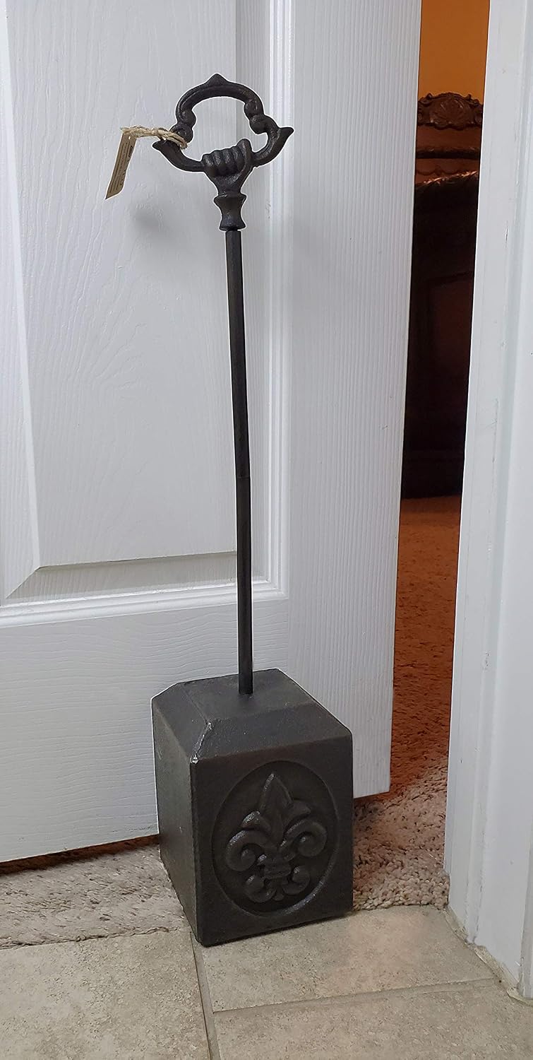 Cast Iron Heavy Door Stop with Fleur de Lis Design for Home Use