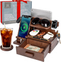 Wood Phone Docking Station with Drawer - Compact Nightstand Organizer