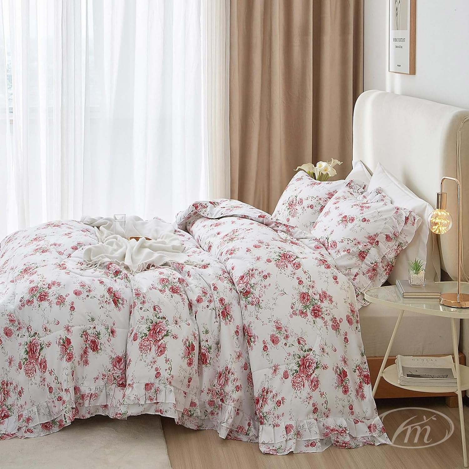 Rose Red Flower Comforter Set Queen Size for Romantic Girls