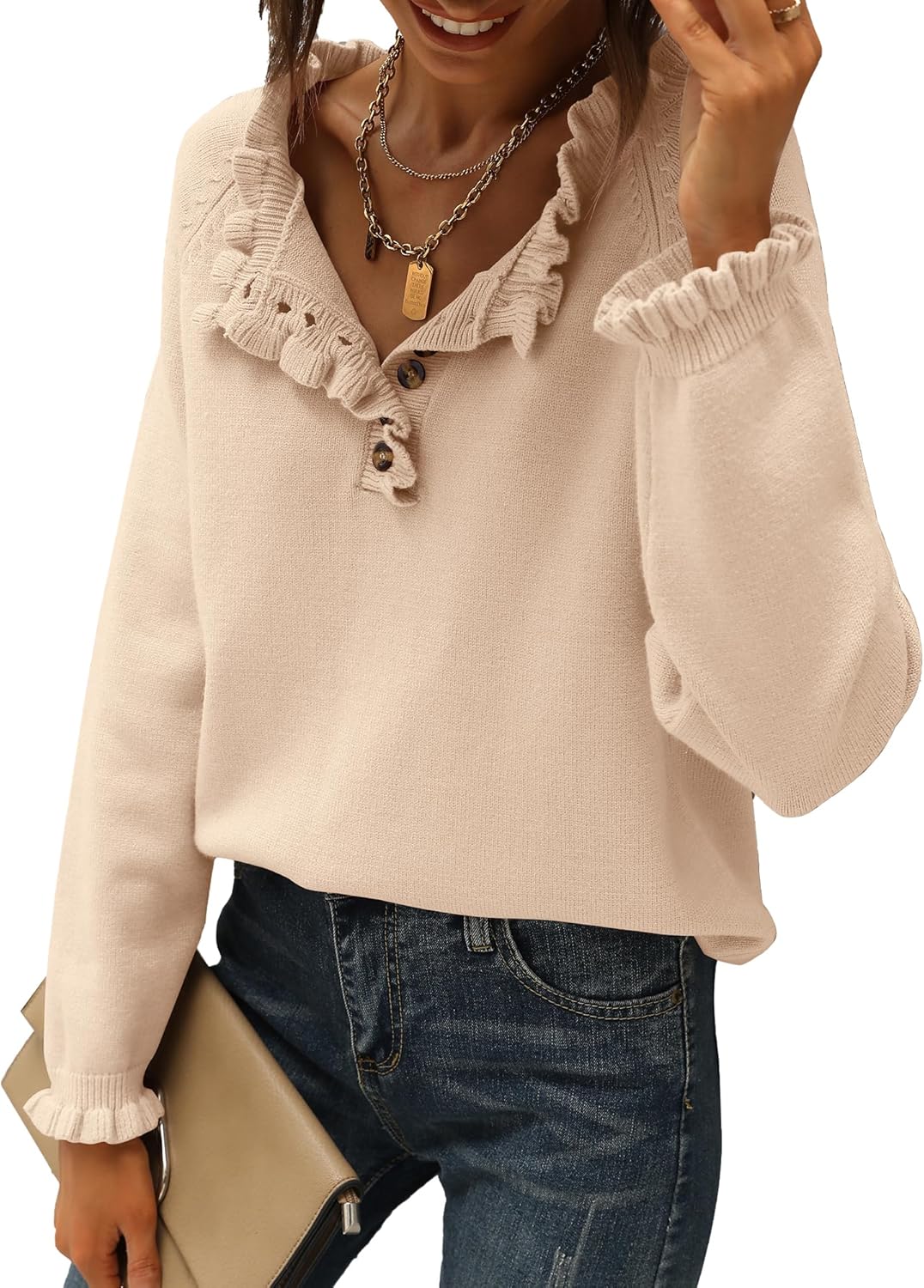 BTFBM Womens Sweaters Long Sleeve Ruffle Casual Pullover Tops