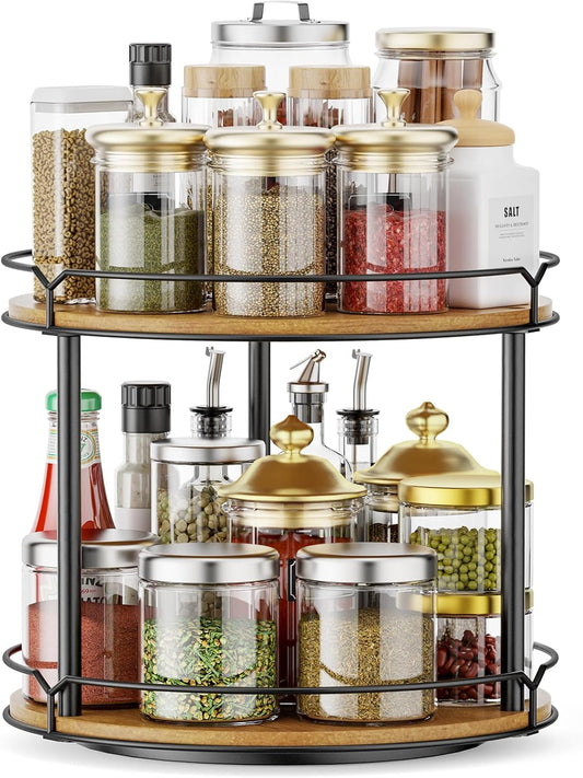 12.4in Lazy Susan Organizer - Stylish 2 Tier Rotating Spice Rack