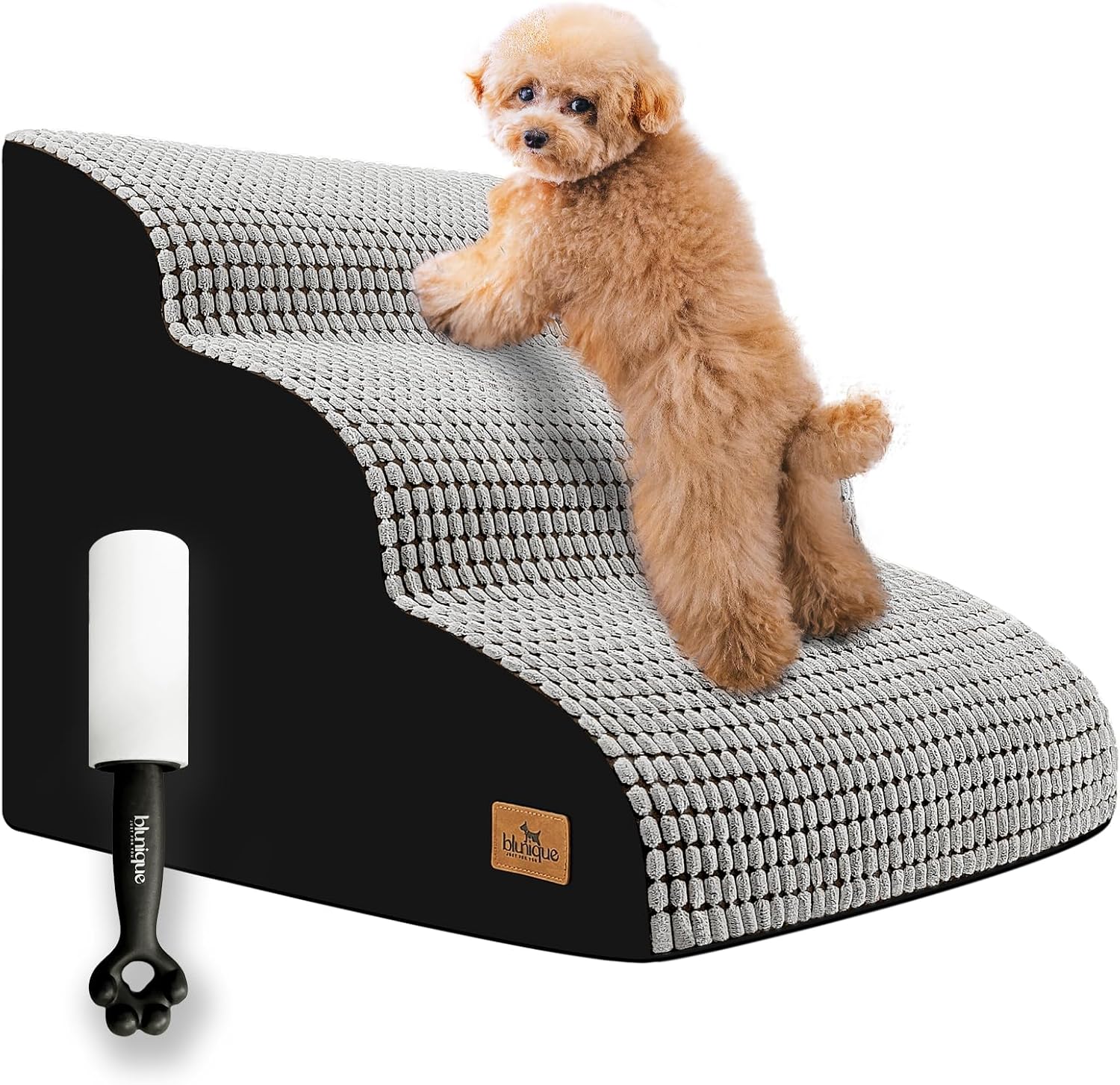 Dog Stairs for Small Dogs - 3 Step Curved Foam Ramp