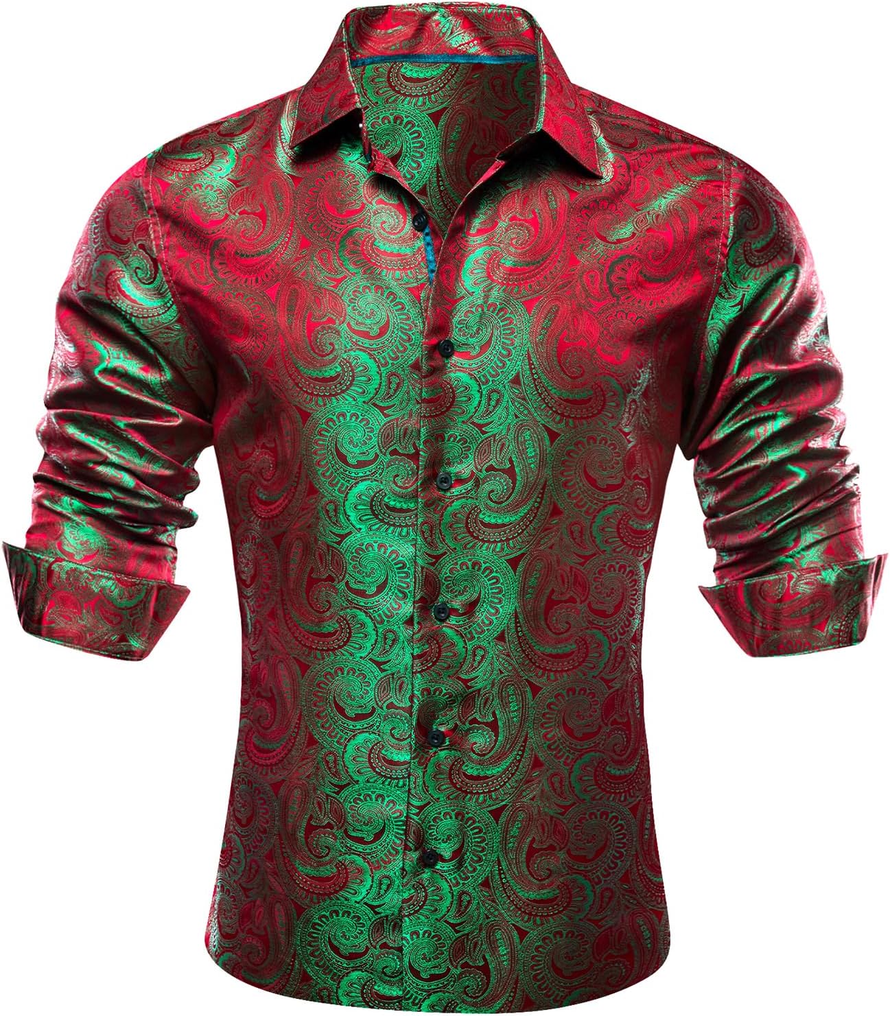 Barry.Wang Men Dress Shirts Paisley 70s Disco Silk Tops