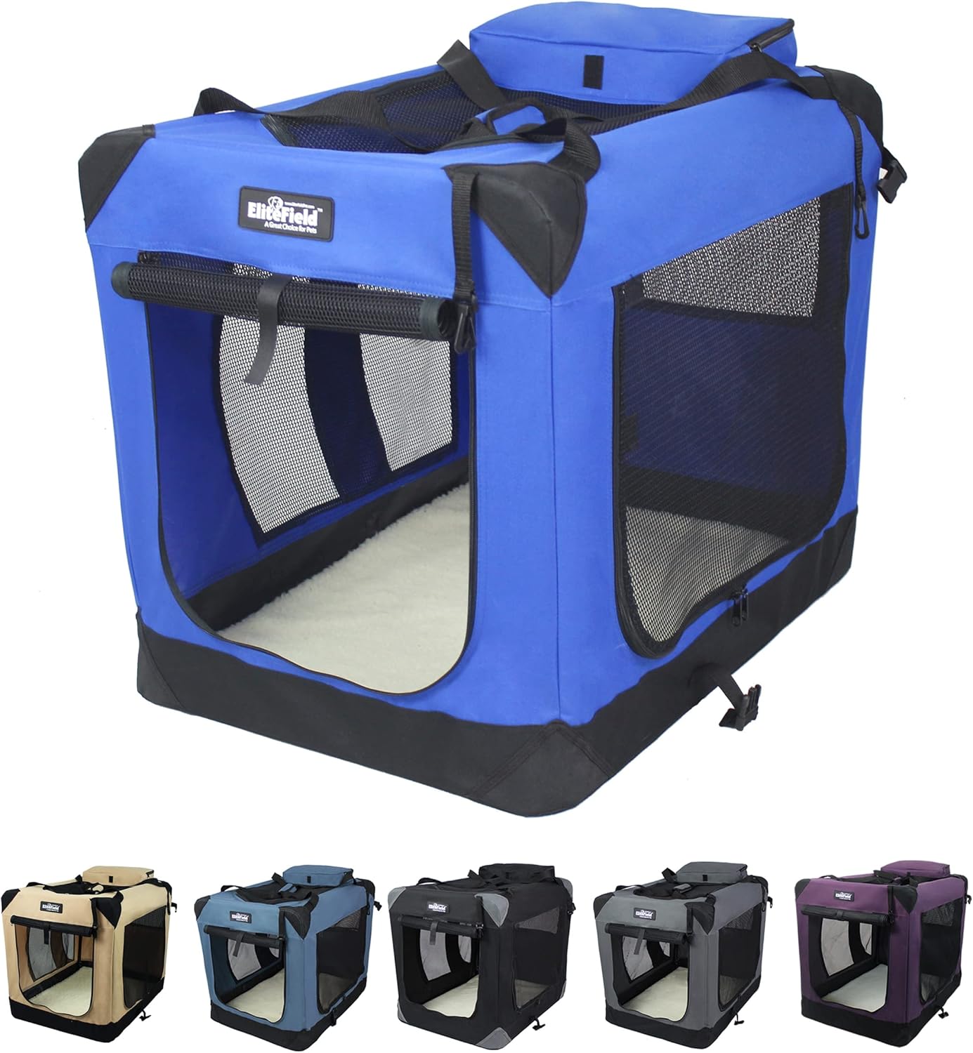 EliteField 3-Door Folding Soft Dog Crate for Indoor & Outdoor Use