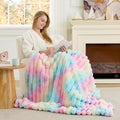 Cozy Bliss Faux Fur Throw Blanket for Couch - Plush Tie-dye Rainbow