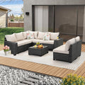 Beige 8-Piece Wicker Patio Conversation Set - Cushioned Sectional